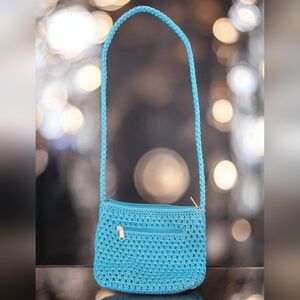 Womens Small Shoulder Crossbody Blue Color Crochet Purse by Luna